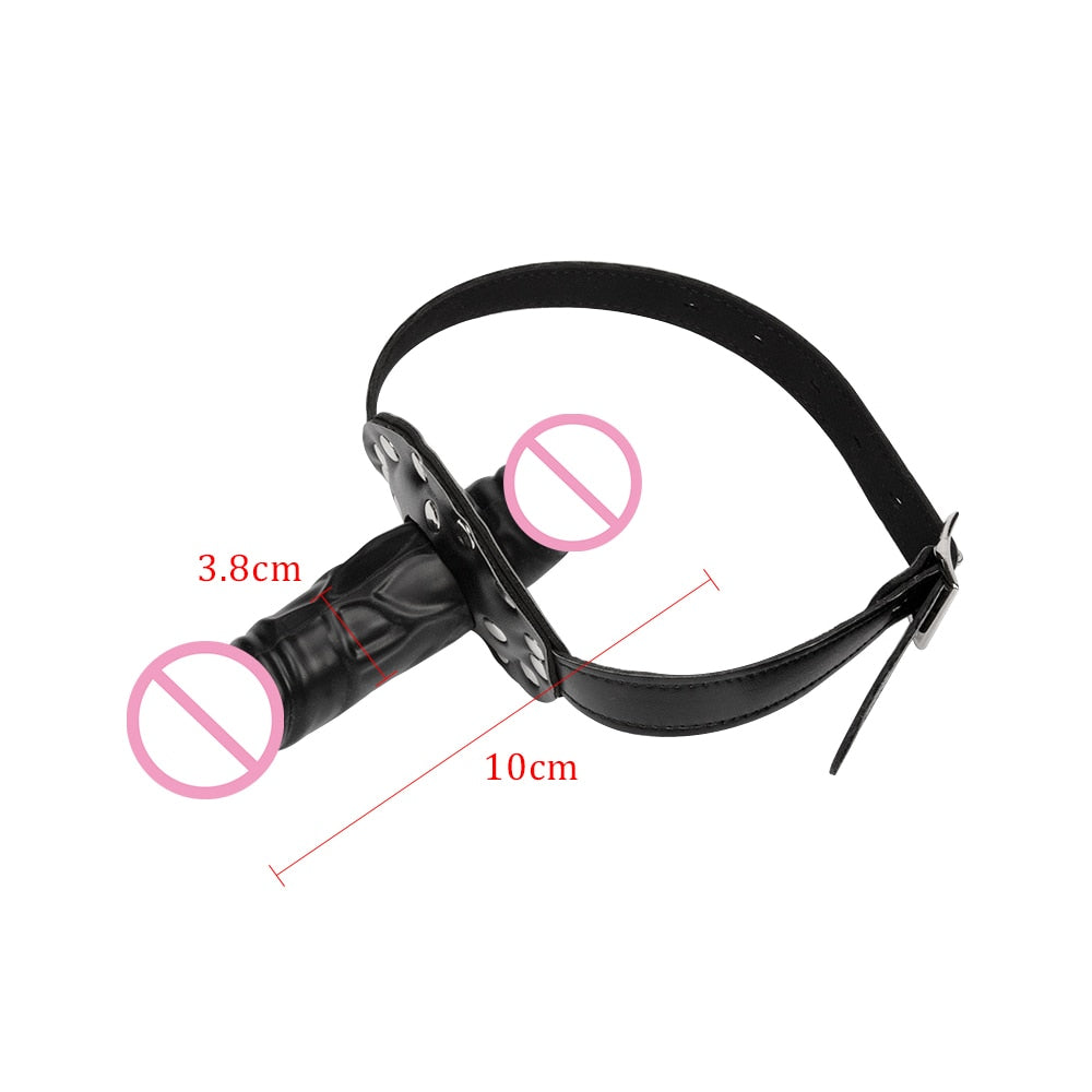 Datecapades Black Leather Double-Ended Dildo and Mouth Gag
