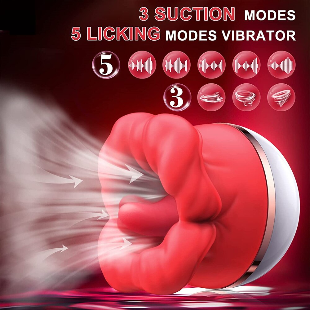 Datecapades Big Mouth Licking Machine in Red with 3 Suction Modes and 5 Licking Modes Vibrator.