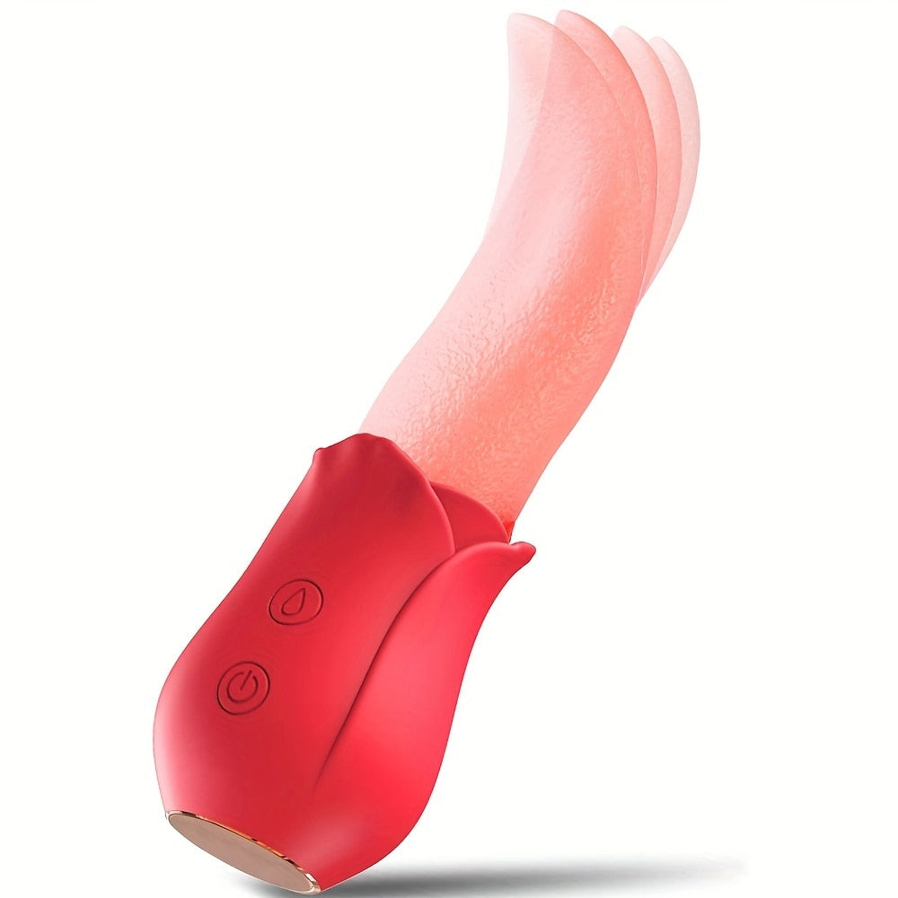 Datecapades 2 in 1 Realistic Rose Tongue with Clitoris Sucker in Red.