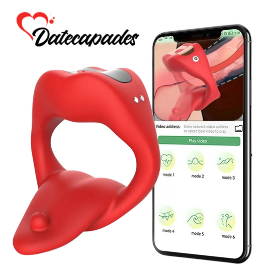 Datecapades "Ball Licker" Penis Ring with APP Remote Control in Red.