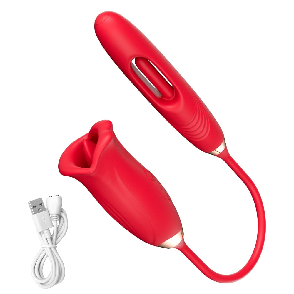 Datecapades Clit Nibbler Vibrator with Tongue and Vibrating Egg in Red.