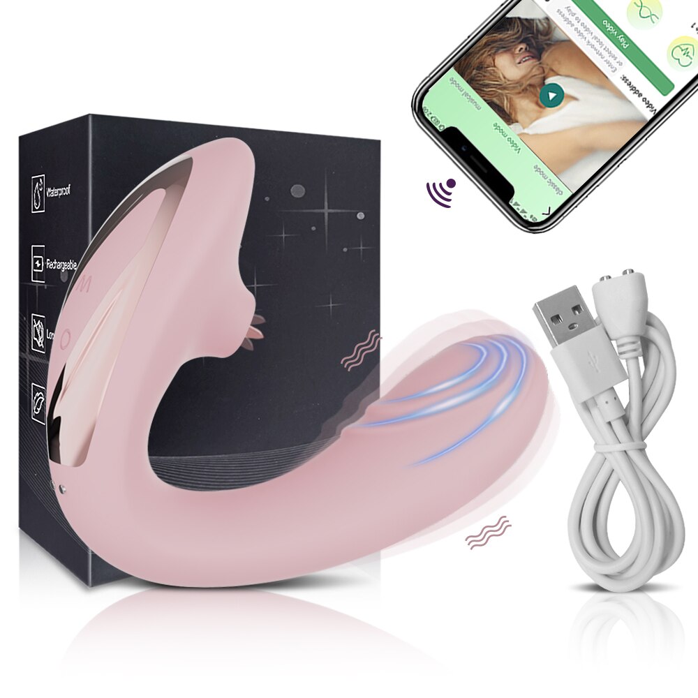 Datecapades "Got me in a Headlock" Powerful Bluetooth APP Vibrator with Tongue Licking Clitoris Stimulator in Pink.