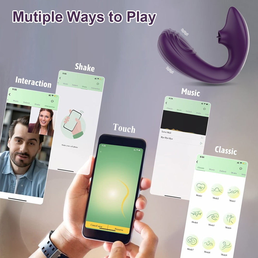 Datecapades "Got me in a Headlock" Powerful Bluetooth APP Vibrator with Tongue Licking Clitoris Stimulator has Multiple Ways to Play.