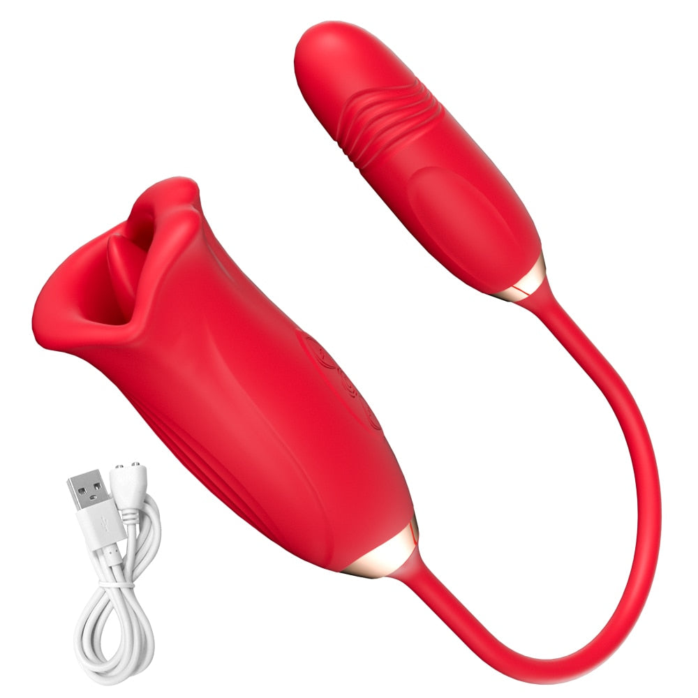 Datecapades Clit Nibbler Vibrator with Tongue and Vibrating Egg in Red.