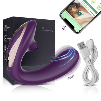 Datecapades "Got me in a Headlock" Powerful Bluetooth APP Vibrator with Tongue Licking Clitoris Stimulator in Purple.