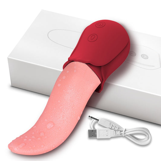 Datecapades Realistic 10-Speed Tongue Licking Rose Vibrator