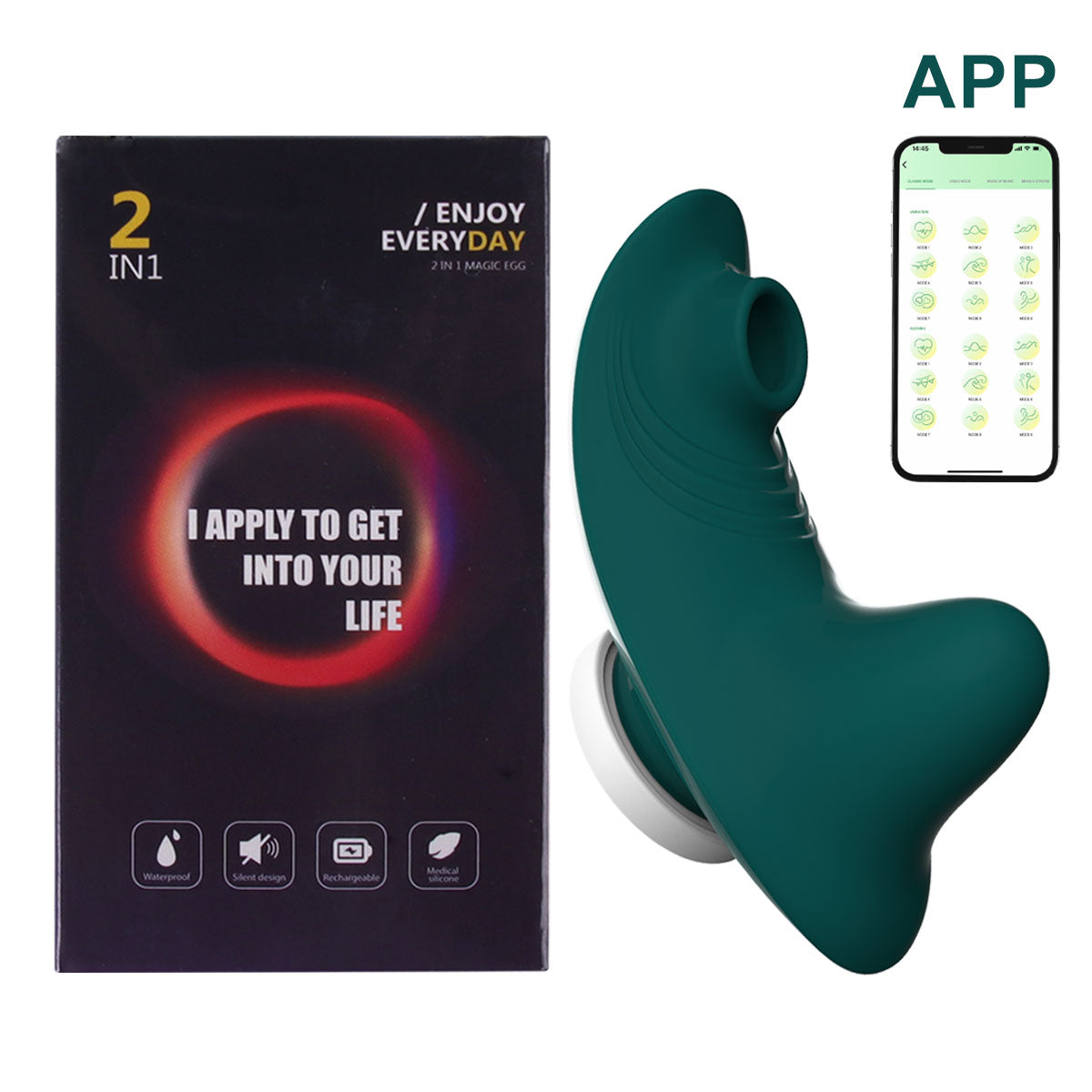 Datecapades "Watch Me Cum" Bluetooth Clitoris Sucking Vibrator with APP Remote Control in Green.