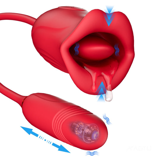 Datecapades Clit Nibbler Vibrator with Tongue and Vibrating Egg in Red.